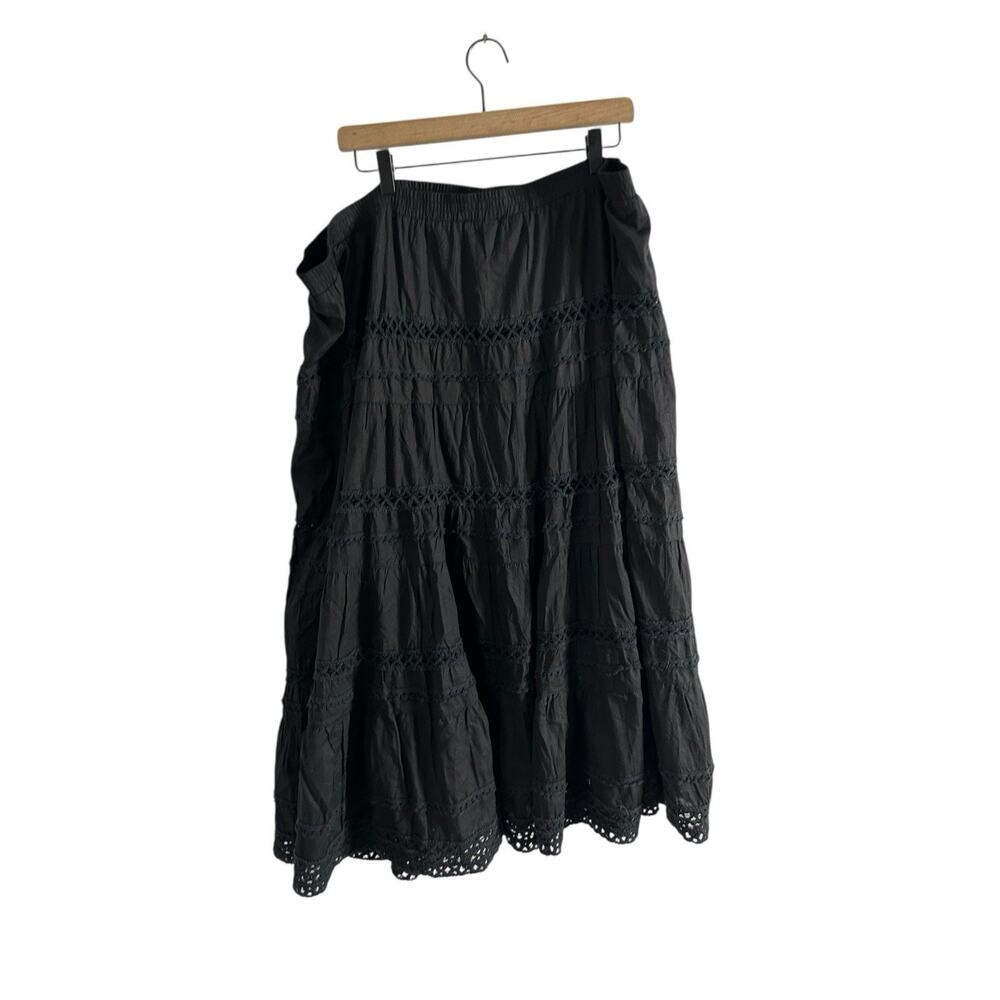 relativity size 2x 3x long black modest cotton skirt tiered crochet/lace new‎